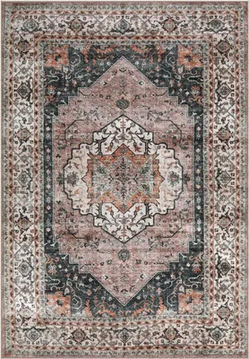 Produktbild von Teppich TRADITIONAL waschbar 160 x 230 cm Grau Rostrot mit Grau und Beige Vintage Kurzflor rutschfest, schmutz- und wasserabweisend, strapazierfähig, pflegeleicht
