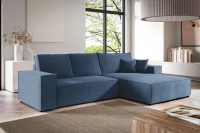 Produktbild von Ecksofa NEW ARAGON MAX von ANTONIO L-Form mit Schlaffunktion und Bettkästen, Schenkel Ottomane rechts oder links/ Webstoff in Türkis/ Blau