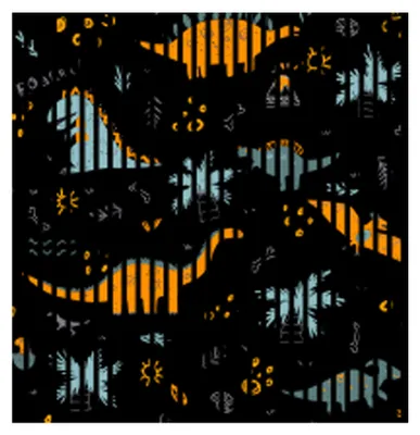 Produktbild von Akustikpaneele mit Digitaldruck Dinos02 19 x 1133 x 1195 mm Dinosaurier MDF PET-Fasern Wandpaneele Schwarz Orange 2 Einzelplatten
