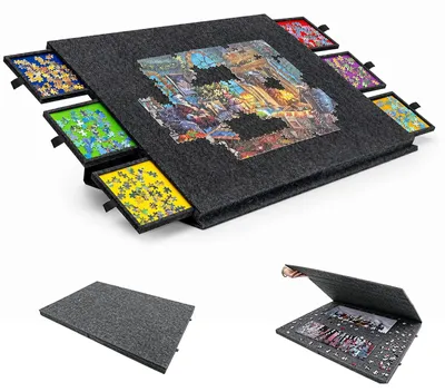 Zdjęcie produktu dla Deska do układania puzzli 1000 elementów, składany stolik, 6 szuflad, filc, czarna