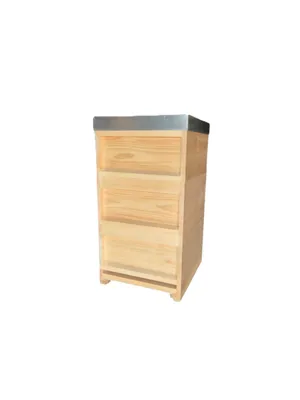 Produktbild von DNM-10er Bienenbeuten-Set aus Weymouthskiefer mit Auflageschienen und Metalldeckel