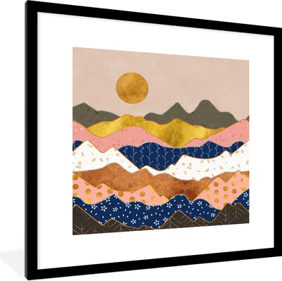 Produktbild von MuchoWow® Gerahmtes Poster Muster - Gold - Pastell 40x40 cm - Poster mit Schwarzem Bilderrahmen Wandposter Rahmen Foto Bilder - Poster - Plakat im Rahmen