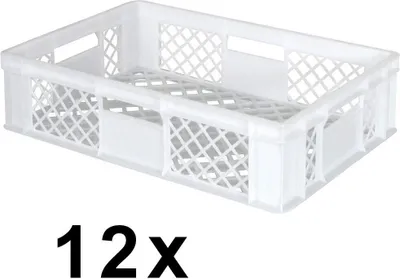 Produktbild von 12x Eurobehälter durchbrochen/Stapelkorb, PE-HD weiß, Industriequalität, lebensmittelecht, LxBxH 600 x 400 x 150 mm