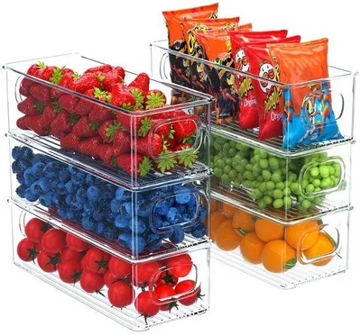 Image de Boîtes de rangement de cuisine transparentes et empilables avec poignée, lot de 6, sans BPA
