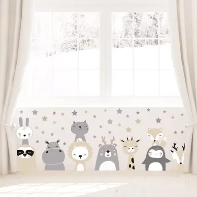 Produktbild von Wandtattoo für Kinder  Cartoon Wandaufkleber,Niedlichen Löwen hasen Geraffi Penguin Waldtiere Sterne Wandsticker,Wanddeko für Mädchenzimmer,Babyzimmer