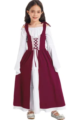 Produktbild von Mädchen Mittelalter Kostüm Gr. 134-140 Cm Kinder Trachtenkleid für Oktoberfest Halloween Fasching Kostüme Verkleidung