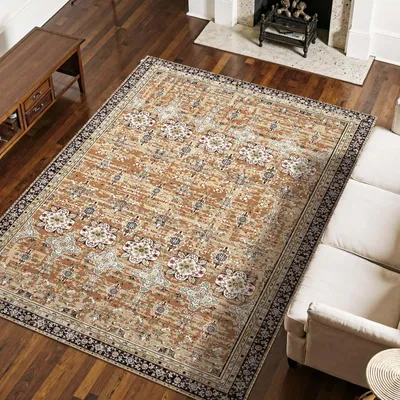 Produktbild von VEVOR Wohnzimmerteppich  2286x2896 mm, Kurzflor, waschbarer Flächenteppich, rutschfester Teppich, Vintage-Innenmatte für Schlafzimmer, Wohnzimmer, Büro, Eingangsbereich, Braungrün