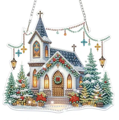 Immagine prodotto di Set per creare decorazioni natalizie con tecnica diamond painting: ciondolo a tema natalizio, ideale per finestre, per adulti e bambini