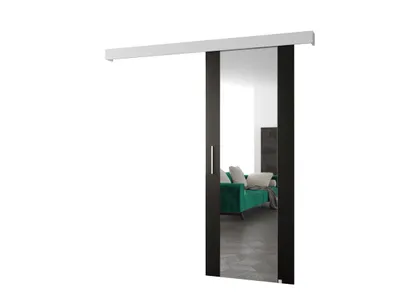 Obrázek produktu pro MOB, Posuvné dveře - 90 cm - Sharlene II (černý mat + bílý mat + stříbrná) (se zrcadlem)