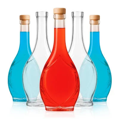 Zdjęcie produktu dla SuperButelki - Zestaw 5x Butelka szklana ICONA 500 ml z korkiem syntetycznym, flaszka 0,5l na nalewki, sok, wino, komplet butelek szklanych 5 sztuk