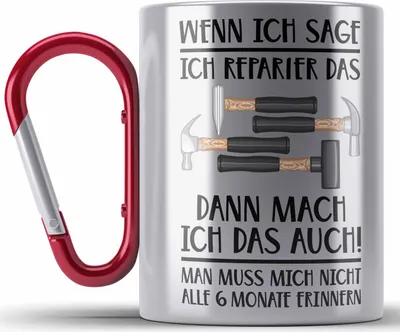 Produktbild von Trendation - Handwerker Edelstahl Tasse Karabiner mit Spruch Geschenke für Handwerk Kaffeebecher KFZ Mechaniker Mechatroniker (Rot)