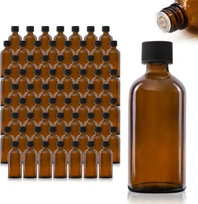 Produktbild von 68 x 100ml Tröpfler-Flasche, Braunglas, schwarzer Deckel
