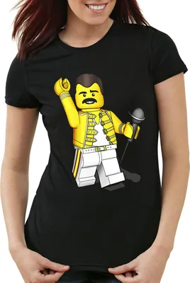 Produktbild von style3 I want to brick free Damen T-Shirt freddie rock you baustein, Farbe:Schwarz, Größe:S