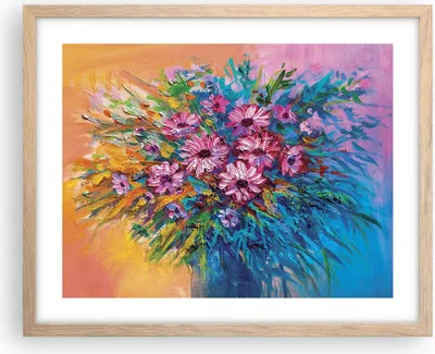 Produktbild von Gerahmtes Poster - Rahmen in heller Eiche - Blumenstrauß Blumen Öl - 50x40 cm - Wand Bild - Wanddeko - Wandbilder - Kunstposter - Wandposter - Bilderrahmen - Bilder - Kunstdruck - P2NAA50x40-4533