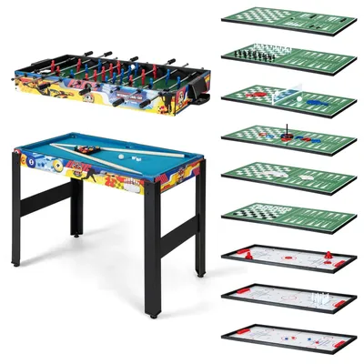 Produktbild von 12-in-1 Spieltisch - Multifunktions-Spieltisch - Tischfußball, Airhockey, Billard, Tischtennis, Schach, Shuffleboard - Ab 14 Jahren - Mehrfarbig