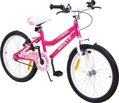 Produktbild von Actionbikes Kinderfahrrad Butterfly 20 Zoll | Kinder & Jugend Fahrrad - V-Brake Bremsen - Kettenschutz - Fahrradständer - 6-9 Jahre (Pink/Weiß)