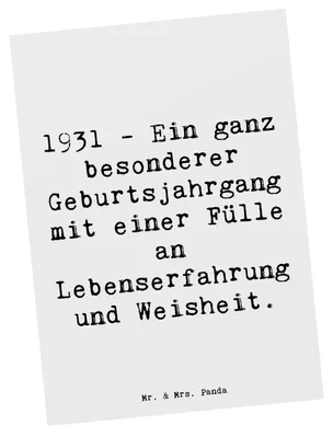 Produktbild von Mr. & Mrs. Panda Postkarte Spruch 1931 Geburtstag - Weiß - Geschenk, Geboren am, Erinnerungen, Geburtstagsgeschenk, historisches, Happy Birthday, Grußkarte, bildkarte