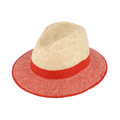 Produktbild von Fiebig Papierhut Traveller melange mit Krone in Raffia Signalrot Gr. 61