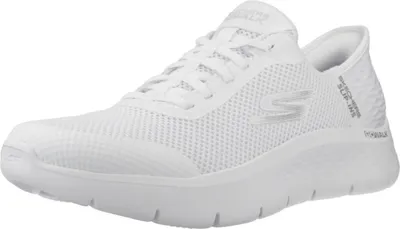 A white Skechers Go Walk Flex shoe is shown from a side-angle on a white background.