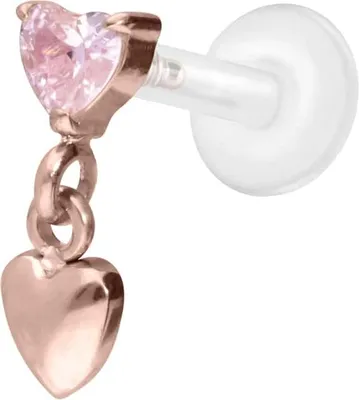 Produktbild von Ohrpiercing, Nasenpiercing PTFE Labret mit Innengewinde + Titan-Aufsatz 2 HERZEN RoséGold |  Kristall: Rosa Stablänge: 6mm | Stabstärke: 1,2mm