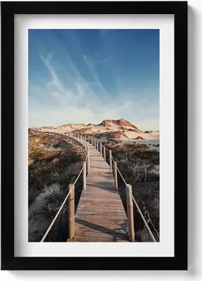 Produktbild von Sommerlandschaft und Holzstraße– Wandbild mit Rahmen – Gerahmtes Bild  – Wanddekoration – 20x30 cm – Schwarz