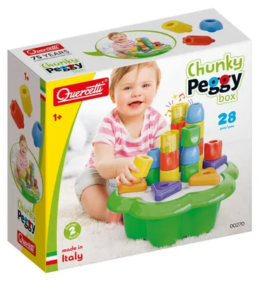 Produktbild von Quercetti Chunky Peggy, Lernspielzeug ab 1 Jahr mit großen Steckbausteinen, farbenfrohem Steckspiel für Kinder, Montessori Spielzeug 2 Jahre