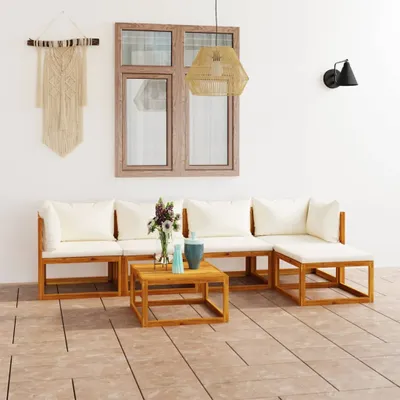 Produktbild von BEI CLORIS 6-tlg. Garten-Lounge-Set mit Auflagen Creme Massivholz Akazie 2024 Neu5089695