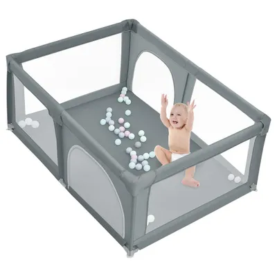 Produktbild von Baby Laufgitter mit 50 Kugel 120x180x66cm Aktivitätszentrum mit atmungsaktivem Netz Rutschfester Basis Dunkelgrau