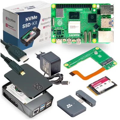 Produktbild von Raspberry Pi 5 NVMe Starterkit, 256GB SSD, Gehäuse, Netzteil, HDMI-Kabel und Zubehör - RAM: 16GB - Farbe: schwarz