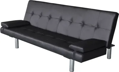 Produktbild von vidaXL Schlafsofa mit 2 Kissen Kunstleder Ausziehbar Schwarz