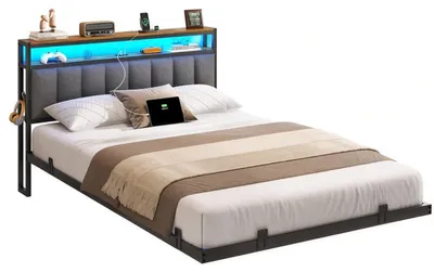 Obrázok produktu pre Rám postele s osvetlením a nabíjacou stanicou, model AJ-DJ504204_1, rozmer 140 x 190 cm, tmavošedá farba