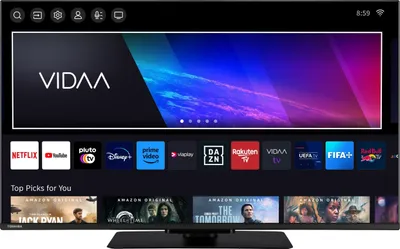 A smart TV screen displaying the VIDAA operating system and various app icons.