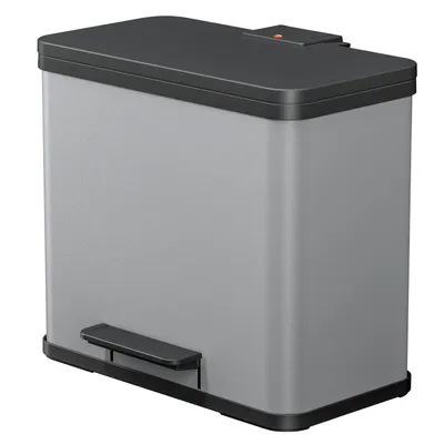 Produktbild von Hailo Öko duo Plus L Tret-Mülltrenner - freistehender 17+9 Liter Doppelmülleimer aus Stahlblech - Mülltrennsystem mit soft close Deckel - 2-fach Abfalltrenner für die Küche - Silber