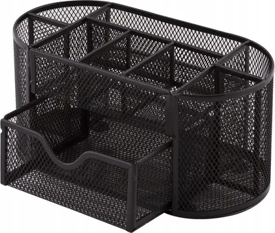 Produktbild von D.RECT Schreibtischorganizer | Stiftehalter Stifteköcher Tisch-Organizer aus Metall | Büroablage mit Zettelhalter Mesh | 350 x 297 x 275 mm Schwarz