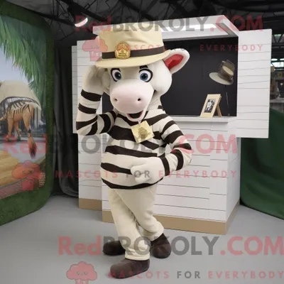 Produktbild von Cremefarbenes REDBROKOLY Zebra-Maskottchenkostüm mit Cargo-Shorts und Mütze