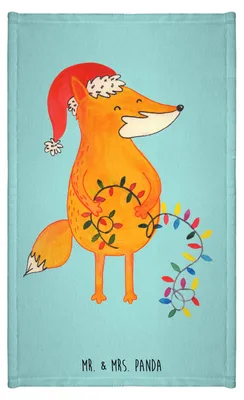 Produktbild von Mr. & Mrs. Panda Handtuch Fuchs Weihnachten - Türkis Pastell - Geschenk, Nikolaus, Gästehandtuch 30x50, Weihnachtszeit, Winter, Klein, Frotteetuch, Gästetuch, Design