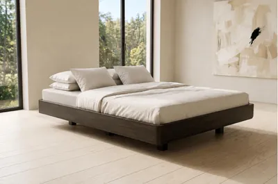 Produktbild von Schwebebett aus massivem Buchenholz Visby LENA FLAT ohne Nachttische, 160x200 cm, Farbe Palisander