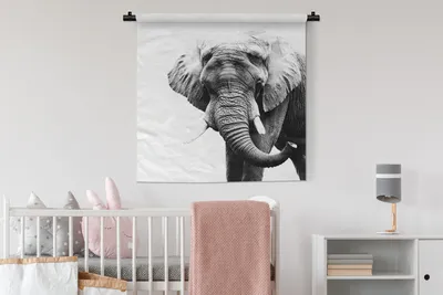 Produktbild von MuchoWow® Wandteppich Wandbehang Elefant - Tiere - Schwarz - Weiß 90x90 cm Tapisserie Dekoration Wandtuch - Wandaufhänger