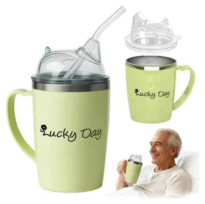 Produktbild von 350ml Schnabelbecher, Anti-Verschluck-Becher für Senioren & Patienten – Trinkbecher mit Deckel und Schlauch