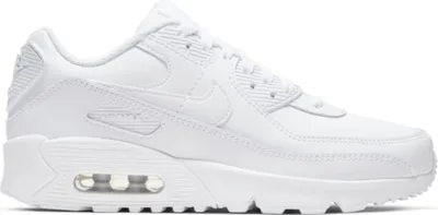 A white Nike Air Max 90 LTR GS sneaker shown from the side.