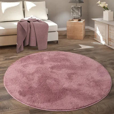 Produktbild von Teppich Rund Fellteppich Kunstfell Plüsch Bettvorleger Shaggy Wohnzimmer Kinderzimmer Grösse Ø 80 cm Rund