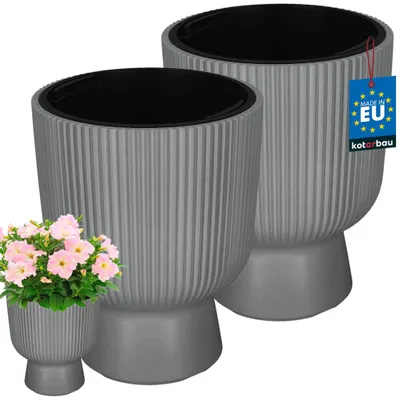 Immagine prodotto di KOTARBAU® 2 Pezzi Fioriera da Esterno Vaso per Piante ⌀ 23 cm con Inserto Interno Vaso da Interno Vasi di Plastica Grigio