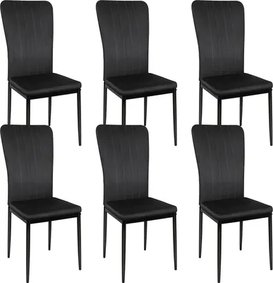 Image de lot de 6 chaises de salle à manger Chaise rembourrée Chaise de cuisine recouverte de velours Structure métallique noire
