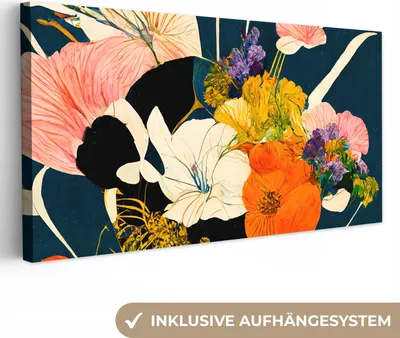 Zdjęcie produktu dla MuchoWow® - Obraz na płótnie - Kwiaty - Wazon - Malarstwo - Rośliny, fototapeta, dekoracja ścienna obrazy salon, 80x40cm