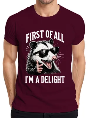 Zdjęcie produktu dla Koszulka męska "Opossum Cool Statement", sarkastyczny humor, kolor burgundowy, rozmiar XL