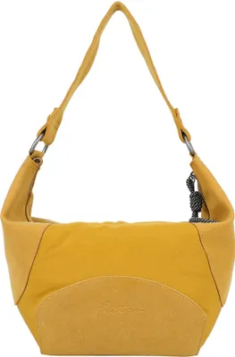 A yellow shoulder bag against a white background.