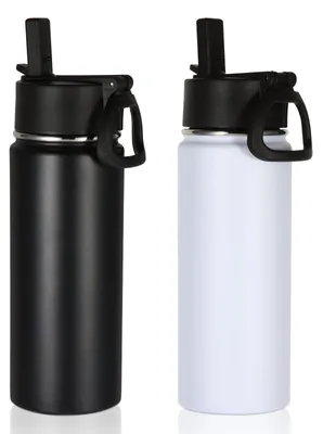 Isolierflasche 18 oz 2er-Pack, Edelstahl, doppelwandig, mit Strohhalm