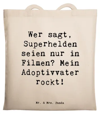 Produktbild von Mr. & Mrs. Panda Shopping Tasche Spruch Adoptivvater Superheld - Transparent - Geschenk, Familie, canvas, Familienmitglieder, Vaterschaft, Tote Bag, Handarbeit, Adoption