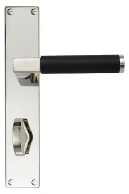Produktbild von Drecoma Langschildgarnitur Bauhaus glanznickel Verschraubung sichtbar Handhabe schwarz matt (Lochung: WC) Lochung: WC