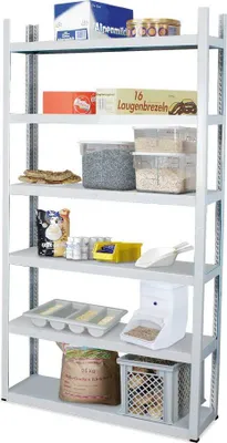 Produktbild von Fachbodenregal mit 6 Böden, Stecksystem, Anbauregal, BxTxH 1000 x 300 x 2100 mm, lichtgrau